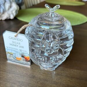 Clear Glass Bear Honey Jar heavy beautiful glass. New with tag.